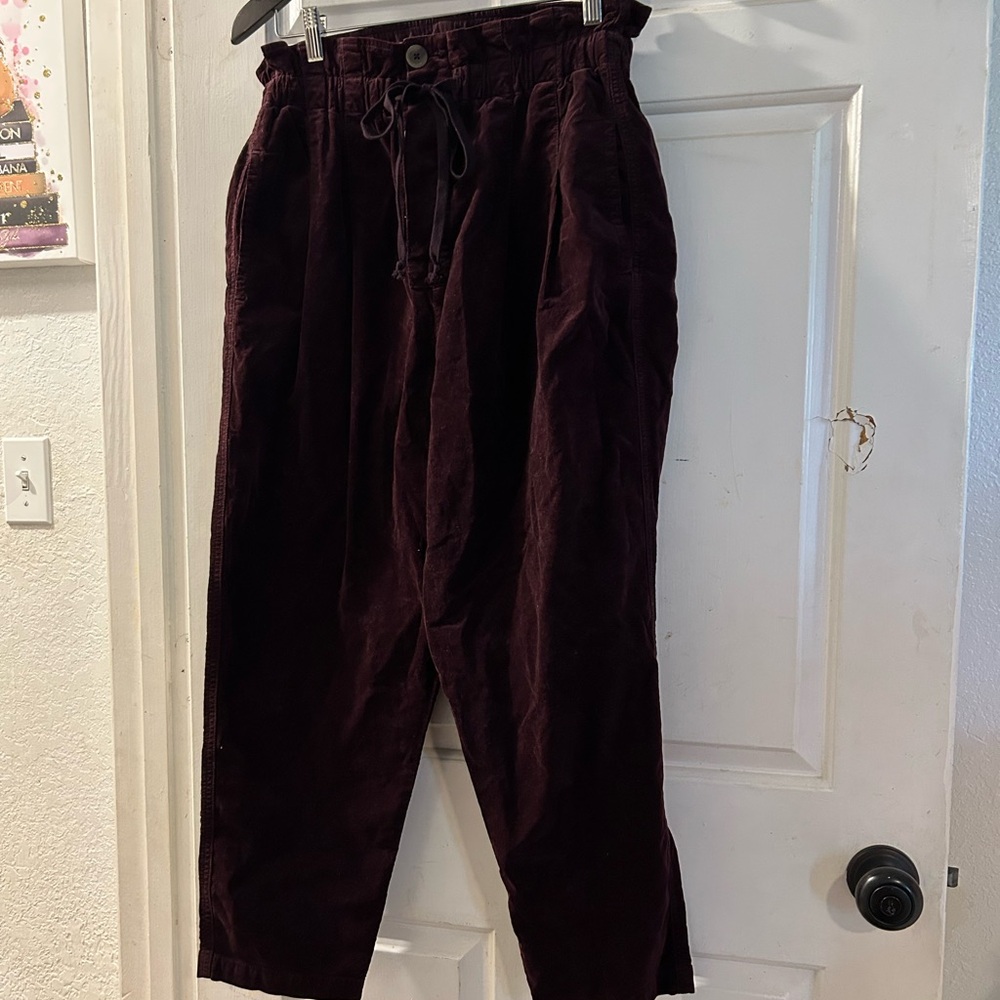 Free People Women's Corduroy Drawstring Pants - Burgundy